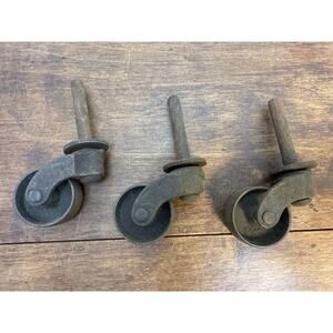 Antique Cast Iron Stem Casters Wheels Furniture Repair / Restoration Set Of 3